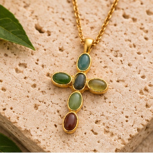 Katie Loxton Green Agate Cross Necklace