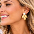 Winton & Waits Gold Leaf and Gemstone Stud Earring
