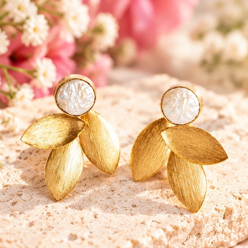 Winton & Waits Gold Leaf and Gemstone Stud Earring