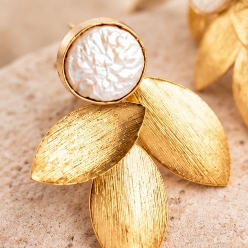 Winton & Waits Gold Leaf and Gemstone Stud Earring