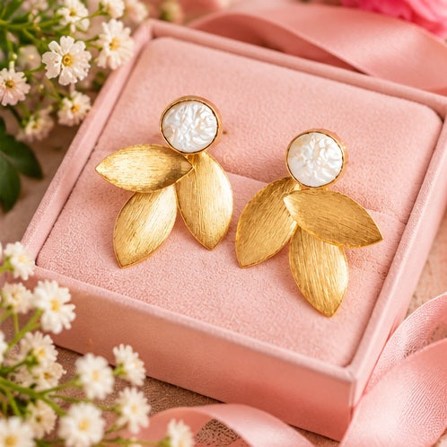 Winton & Waits Gold Leaf and Gemstone Stud Earring
