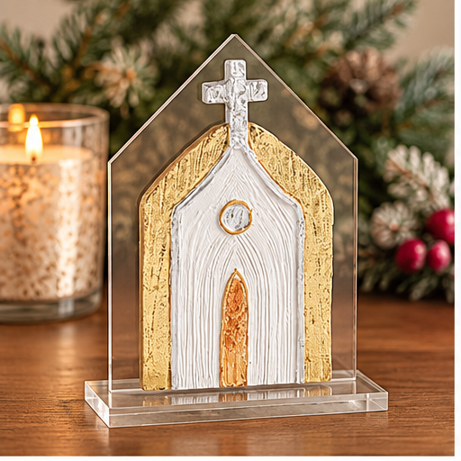Mud Pie White & Gold Painted Church