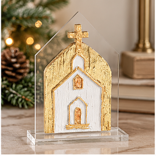 Mud Pie White & Gold Painted Church