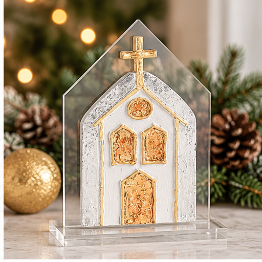 Mud Pie White & Gold Painted Church
