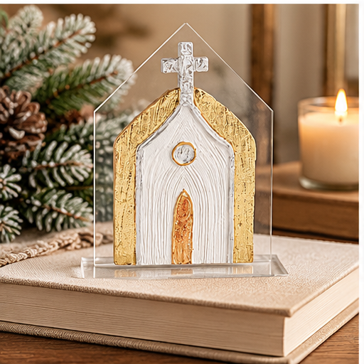Mud Pie White & Gold Painted Church