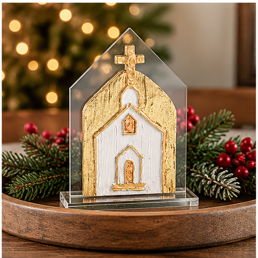 Mud Pie White & Gold Painted Church