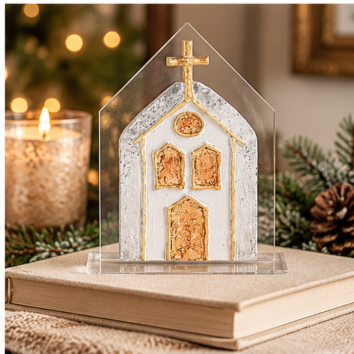 Mud Pie White & Gold Painted Church
