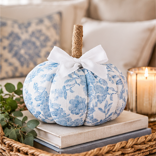 Mud Pie Small Blue Floral-Patterned Pumpkin