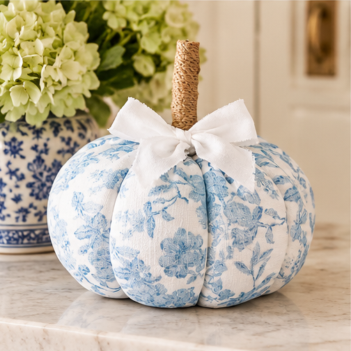Mud Pie Small Blue Floral-Patterned Pumpkin