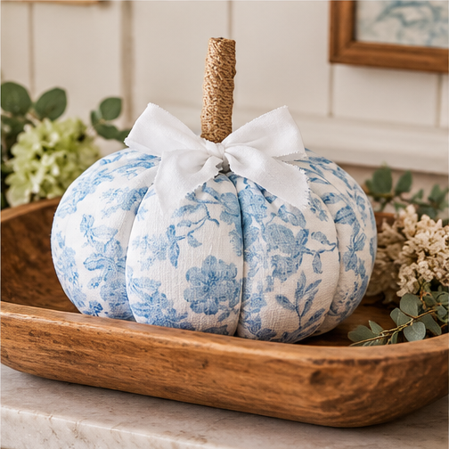 Mud Pie Small Blue Floral-Patterned Pumpkin