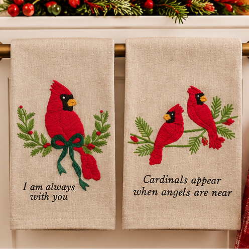 Mud Pie Cardinal Embroidered Hand Towel
