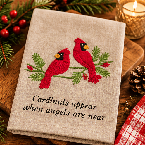 Mud Pie Cardinal Embroidered Hand Towel