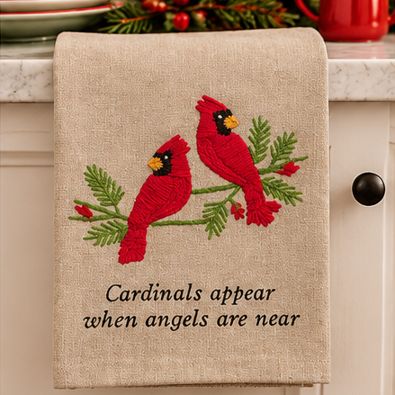 Mud Pie Cardinal Embroidered Hand Towel