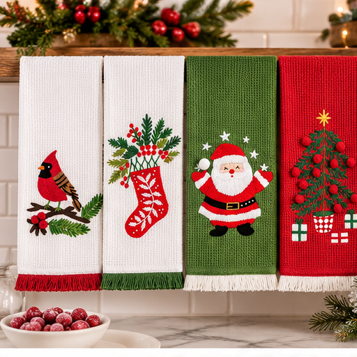 Mud Pie Christmas Embroidered Fringe Towels