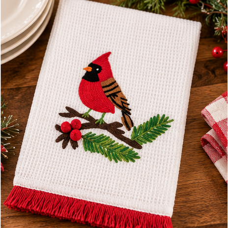 Mud Pie Christmas Embroidered Fringe Towels