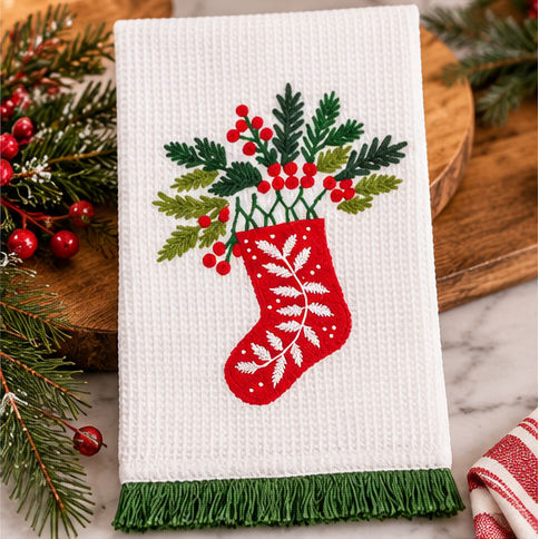 Mud Pie Christmas Embroidered Fringe Towels