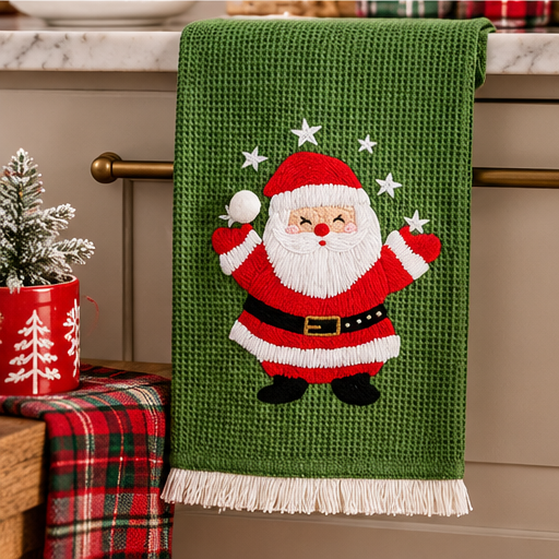 Mud Pie Christmas Embroidered Fringe Towels