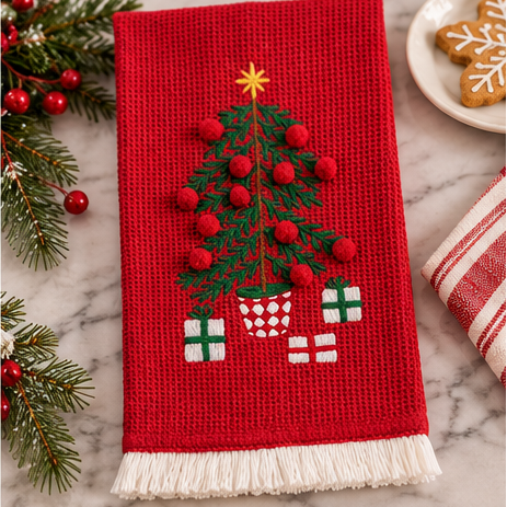 Mud Pie Christmas Embroidered Fringe Towels
