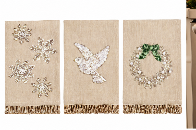 Mud Pie Christmas Beaded Towel