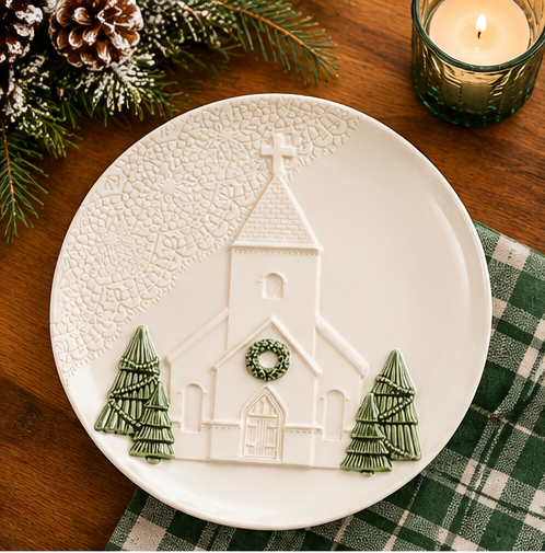 Mud Pie Pressed Christmas Church Platter