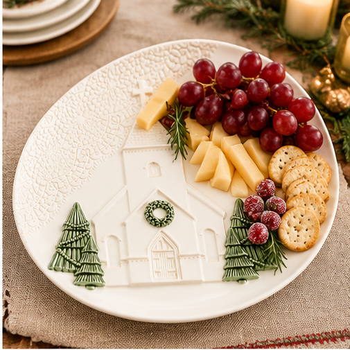 Mud Pie Pressed Christmas Church Platter