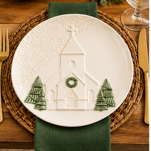 Mud Pie Pressed Christmas Church Platter