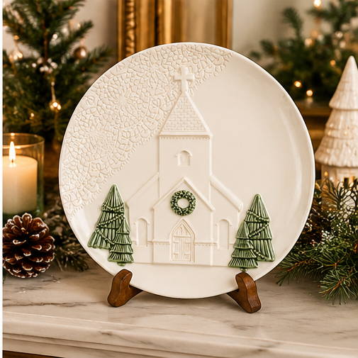 Mud Pie Pressed Christmas Church Platter