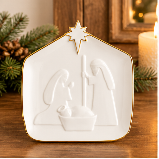 Mud Pie White and Gold Nativity Platter
