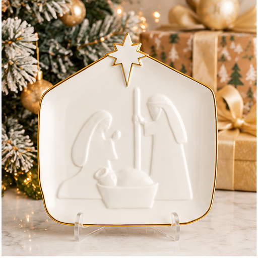 Mud Pie White and Gold Nativity Platter