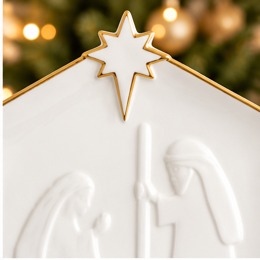 Mud Pie White and Gold Nativity Platter