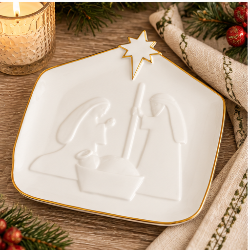 Mud Pie White and Gold Nativity Platter