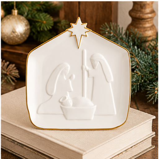 Mud Pie White and Gold Nativity Platter