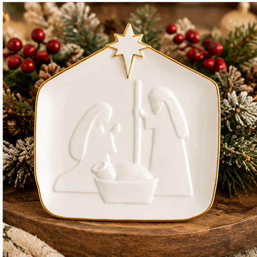 Mud Pie White and Gold Nativity Platter