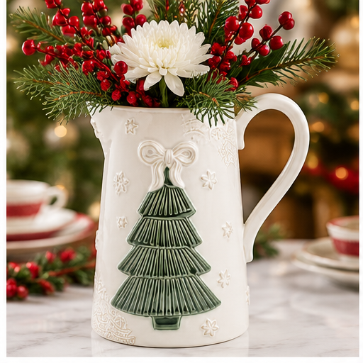 Mud Pie White Ceramic Tree Pitcher