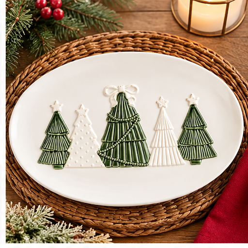 Mud Pie Pressed Lace Christmas Tree Platter