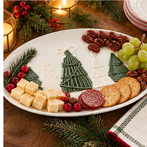 Mud Pie Pressed Lace Christmas Tree Platter