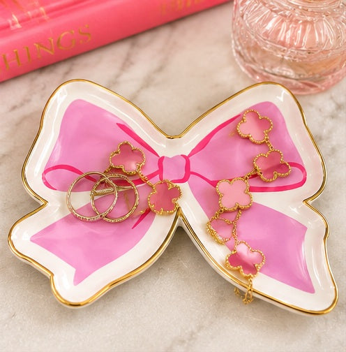 Ceramic Trinket Dish | Pink Bow Shaped