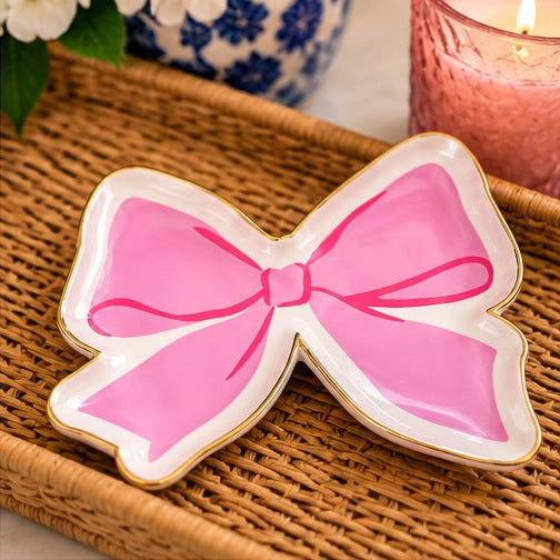 Ceramic Trinket Dish | Pink Bow Shaped