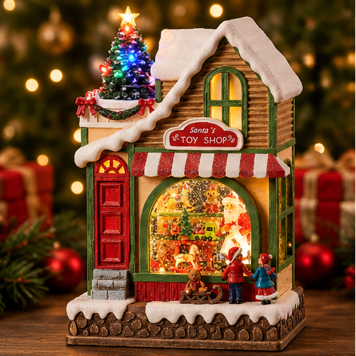 Roman Lighted Musical Swirl Santa Toy Shop