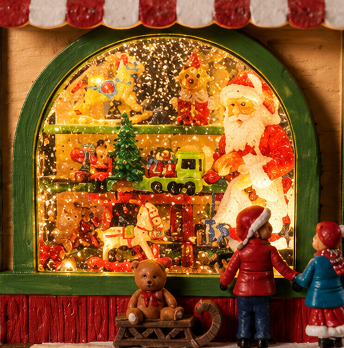 Roman Lighted Musical Swirl Santa Toy Shop