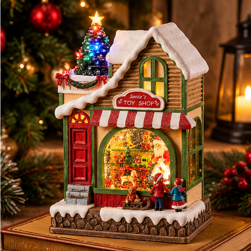Roman Lighted Musical Swirl Santa Toy Shop