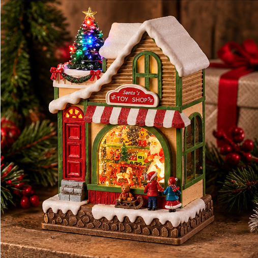 Roman Lighted Musical Swirl Santa Toy Shop