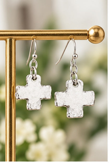 Susan Shaw Mini Silver Square Cross Earrings