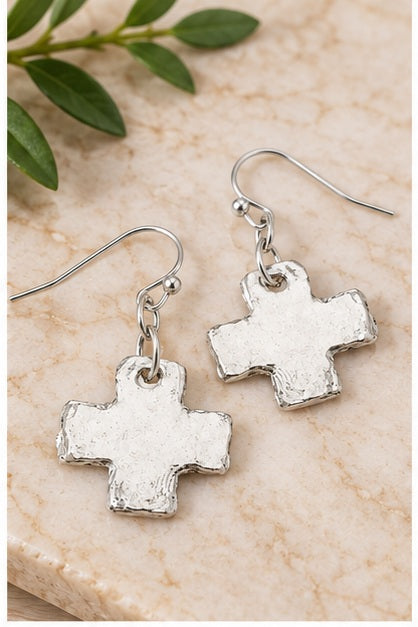 Susan Shaw Mini Silver Square Cross Earrings