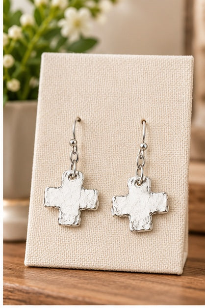 Susan Shaw Mini Silver Square Cross Earrings