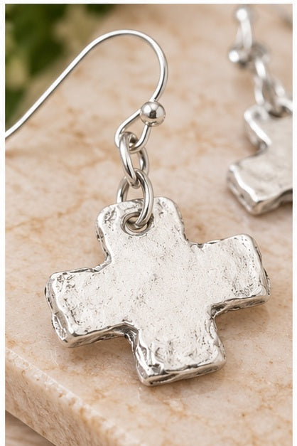 Susan Shaw Mini Silver Square Cross Earrings