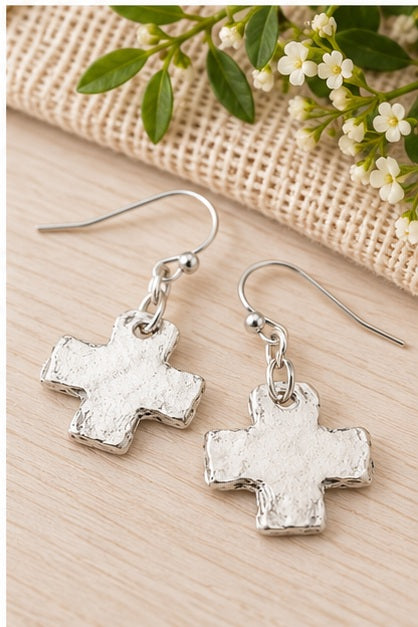 Susan Shaw Mini Silver Square Cross Earrings