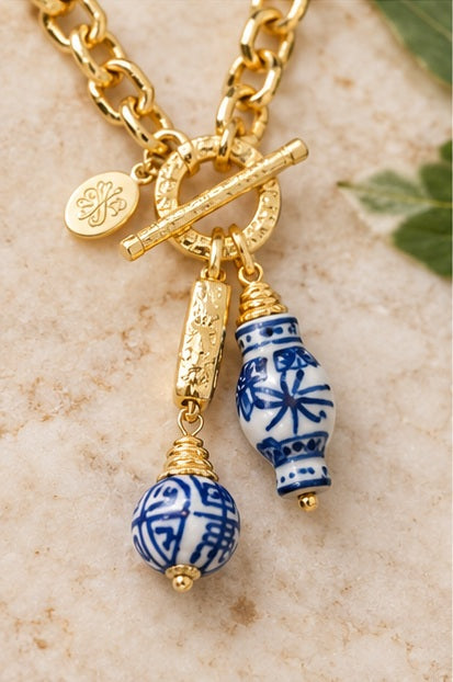 Susan Shaw Ginger Jar & Porcelain Ball Toggle Necklace