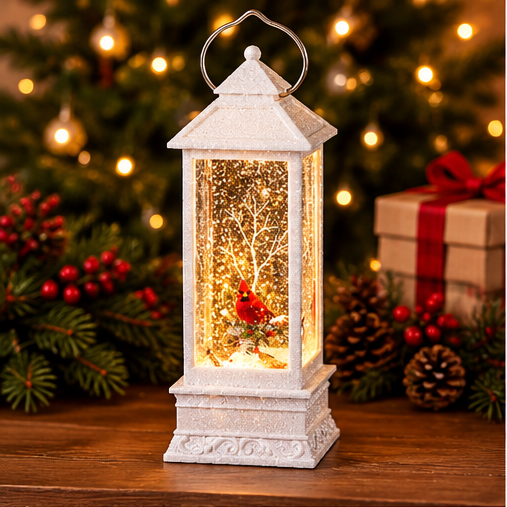 Roman Lighted Swirl Cardinal Winter Lantern