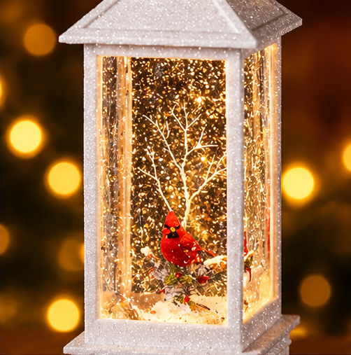 Roman Lighted Swirl Cardinal Winter Lantern